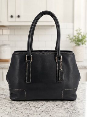 Coach Vintage Hampton Satchel Tote 7755 Black Leather Shoulder Bag Hangtag EUC